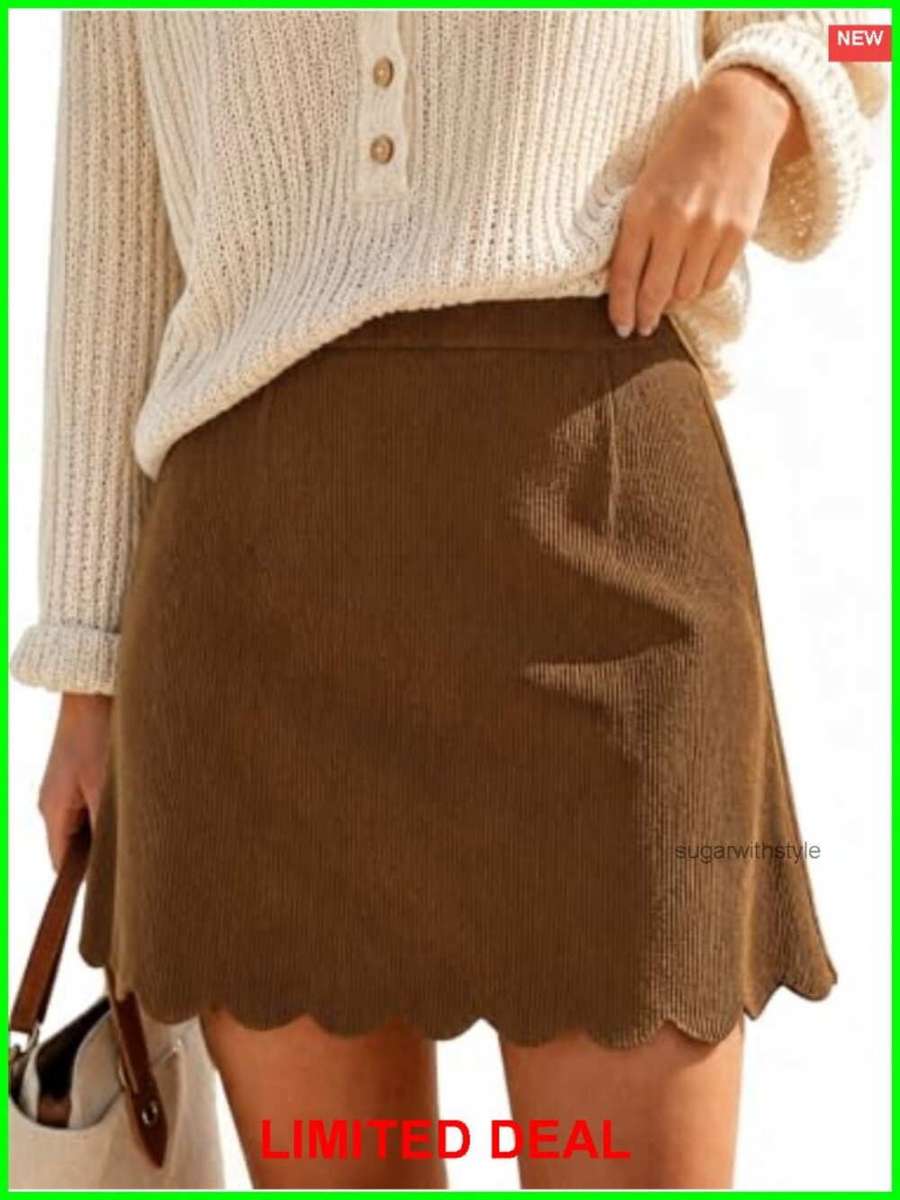 Corduroy Mini Skirt High Waisted Scalloped A-Line